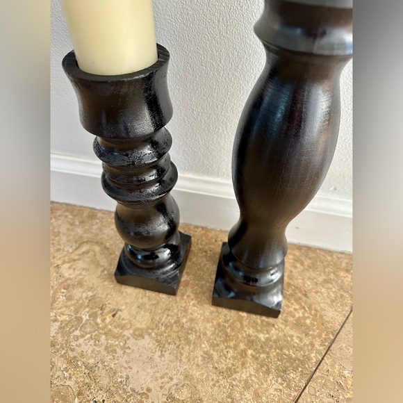 Harp Design Co. Lathe Turned Wood Candlestick Pair in Black - Picture 4 of 5